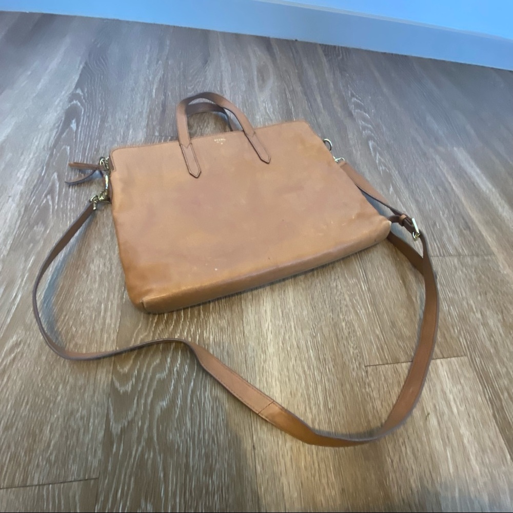 Fossil Tan Laptop Bag with Structured Design and Minimalist Style